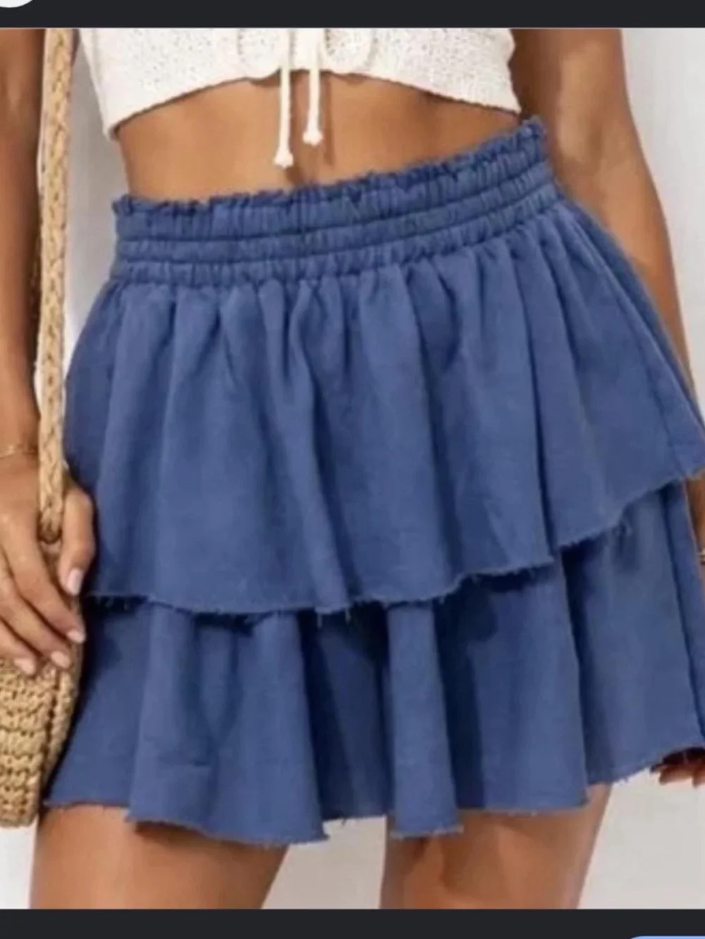 Aerie Tiered Blue Ruffle Mini Skirt Elastic Waist Casual Summer Skater Skirt S